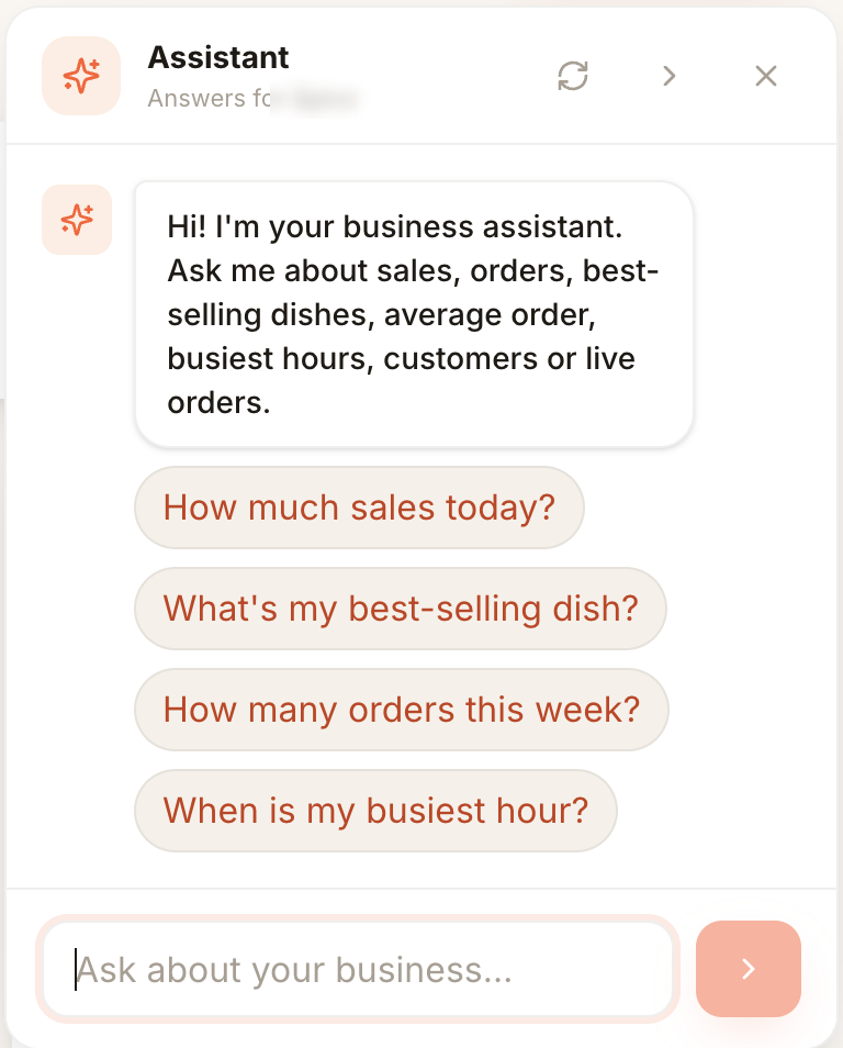 Servoraa AI assistant answering a question about today's sales