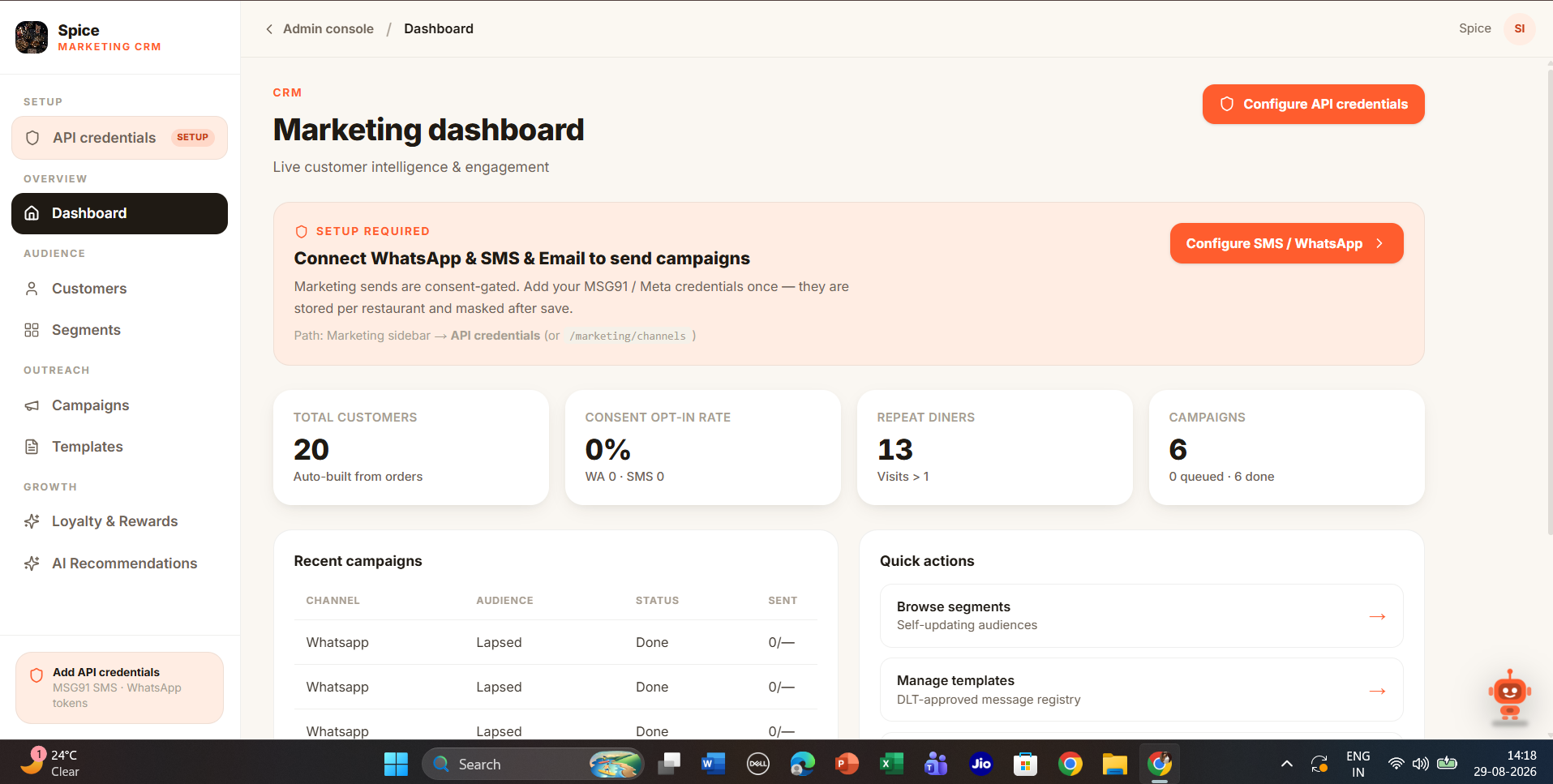 Servoraa console — Marketing